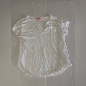 Lilly Pulitzer White V-Neck Short Sleeve linen Pocket Tee size s